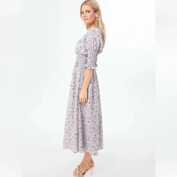 NWT TUCKERNUCK Hyacinth House Lilac Ruched Neck Cali Midi Dress Size Small S - Picture 2 of 13